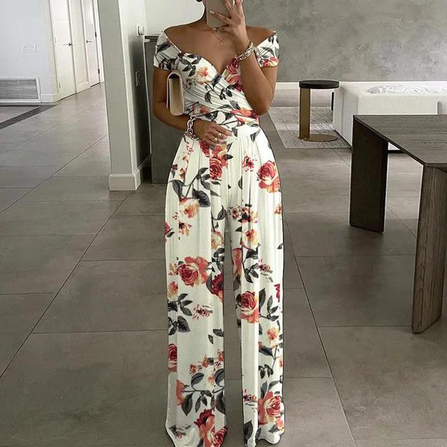 Leah Buksedragt til Kvinder – Elegant Off-Shoulder Design med Vide Ben & Taljebælte
