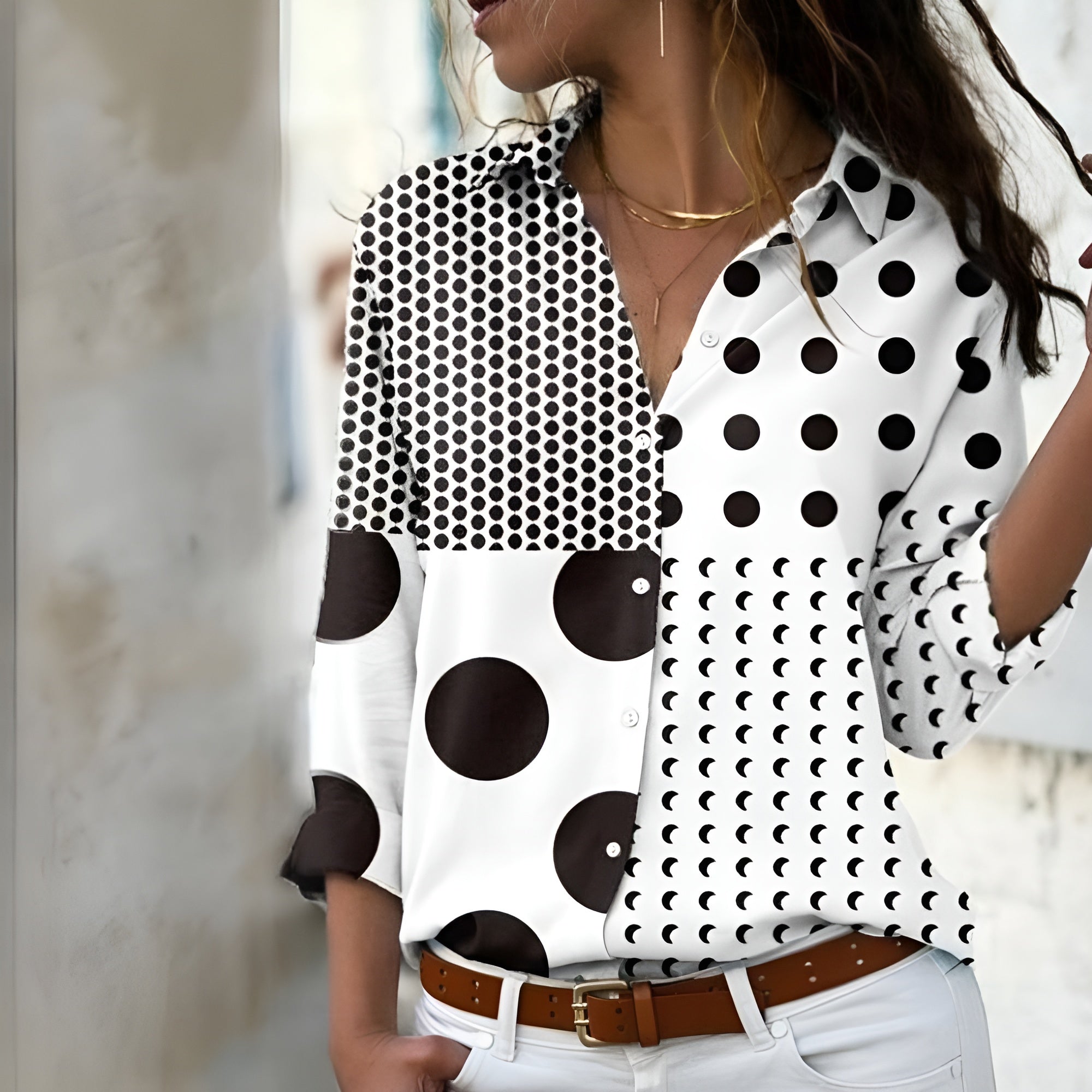 Norina Damebluse – Let Bluse med Trendy Print, Løs Pasform & Blød Kvalitet