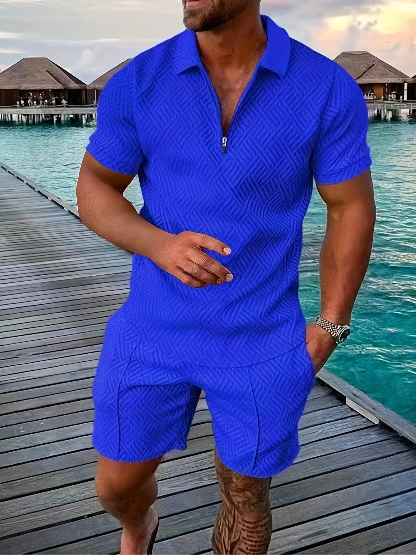 Lucas Sæt til Mænd Sommer – Geometrisk Shortsæt med Lynlåstop & Åndbart Stof
