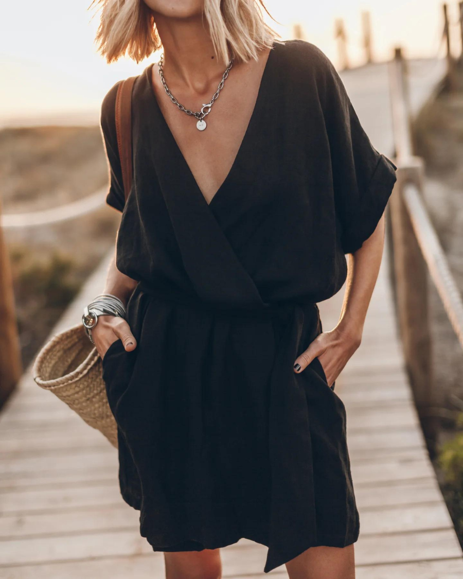 Anny Kimono Kjole til Kvinder – Let Sommerkjole i Linned med Brede Ærmer & Vildt Print