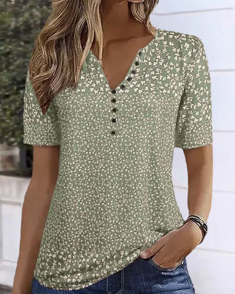 Naomi Dame Sommertop – T-shirt med Blomstermønster, Korte Ærmer & Behagelig Strækpasform