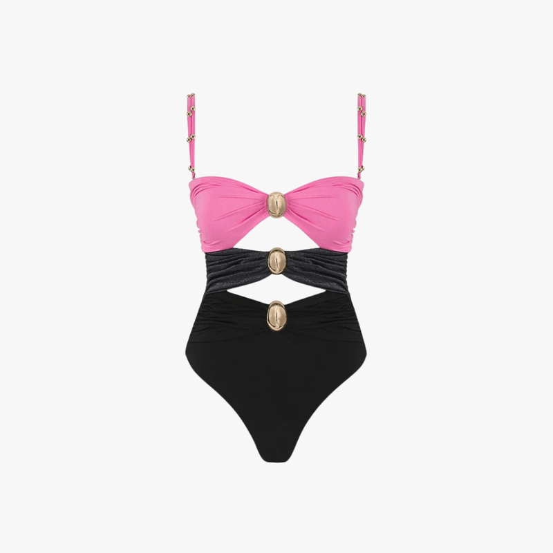 Issa Dame Badedragt – Ét Stykke med Udskæringer, Guld Ringdetaljer & Colorblock Design