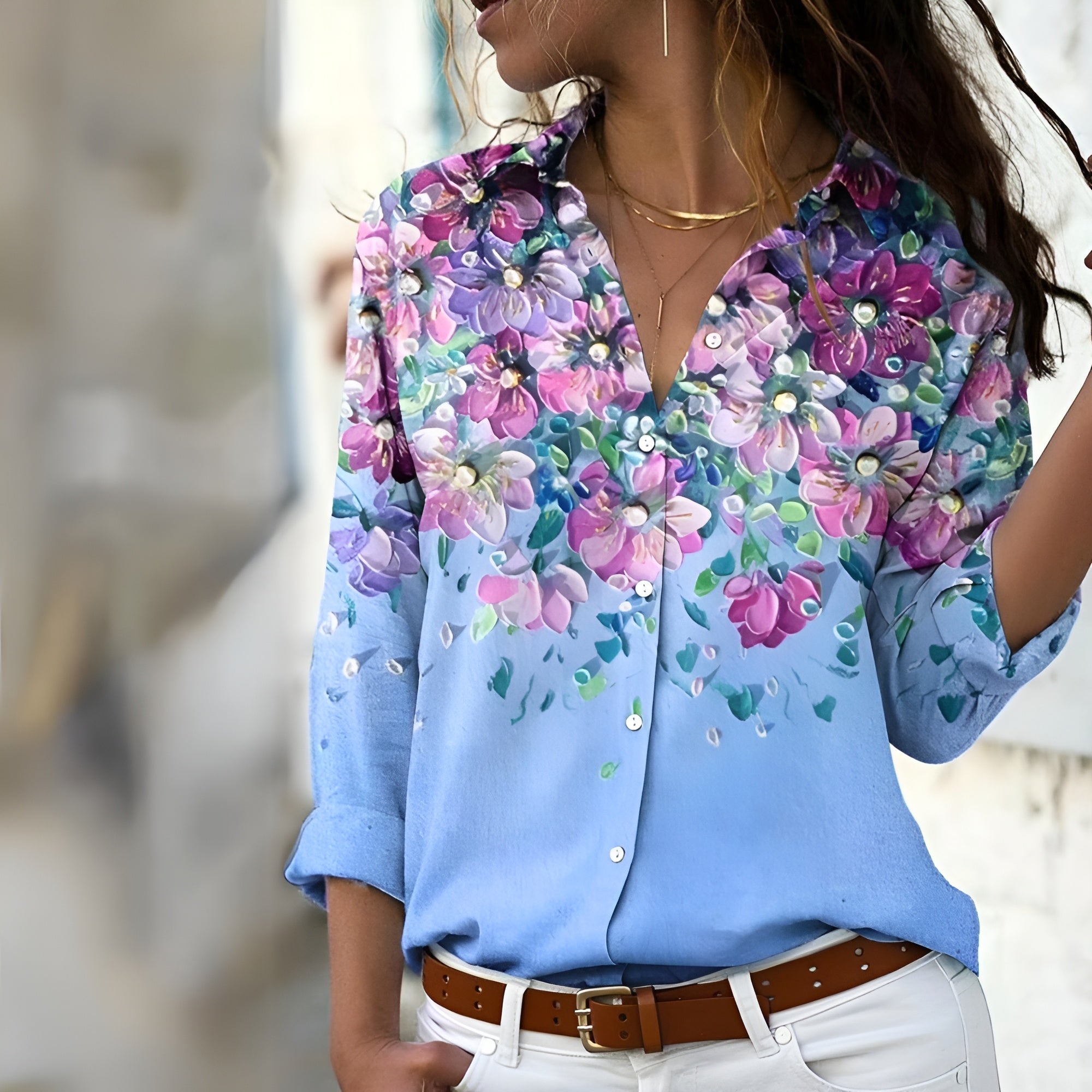 Norina Damebluse – Let Bluse med Trendy Print, Løs Pasform & Blød Kvalitet