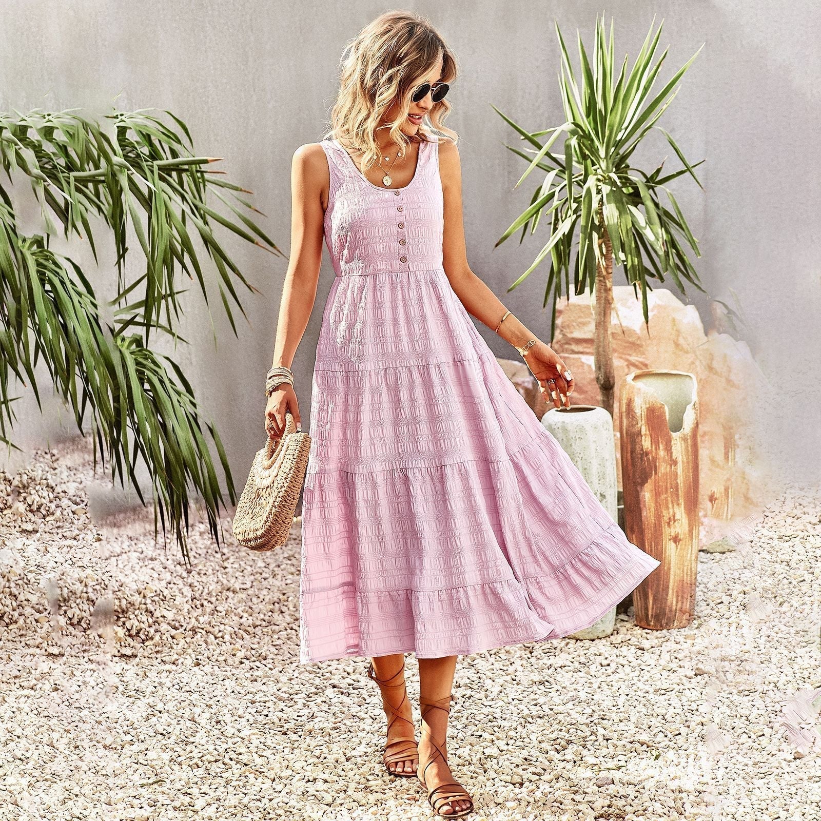 Isla Boheme Sommerkjole til Kvinder – Lang Løs Kjole med Håndlavede Detaljer & Feminint Look