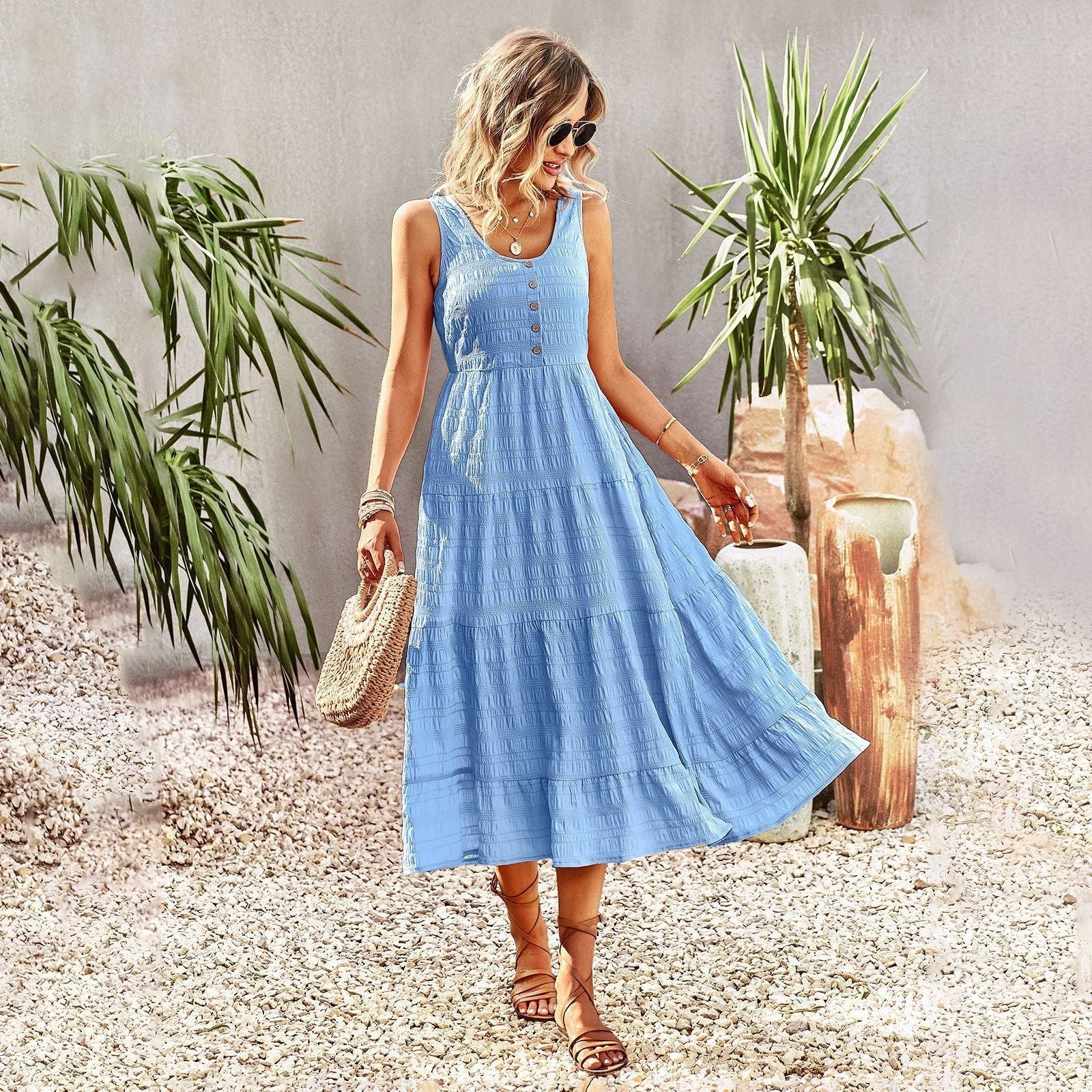 Isla Boheme Sommerkjole til Kvinder – Lang Løs Kjole med Håndlavede Detaljer & Feminint Look