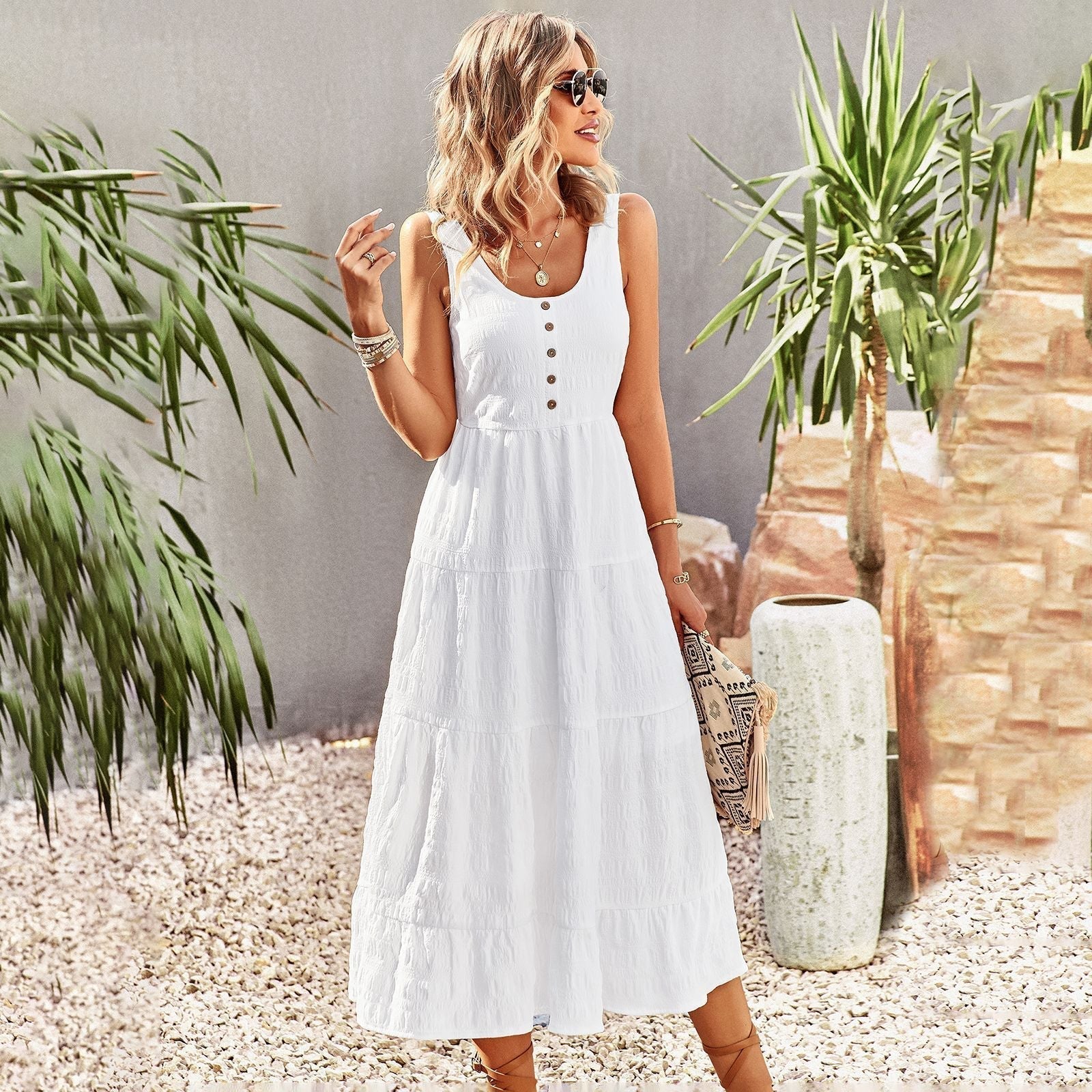Isla Boheme Sommerkjole til Kvinder – Lang Løs Kjole med Håndlavede Detaljer & Feminint Look
