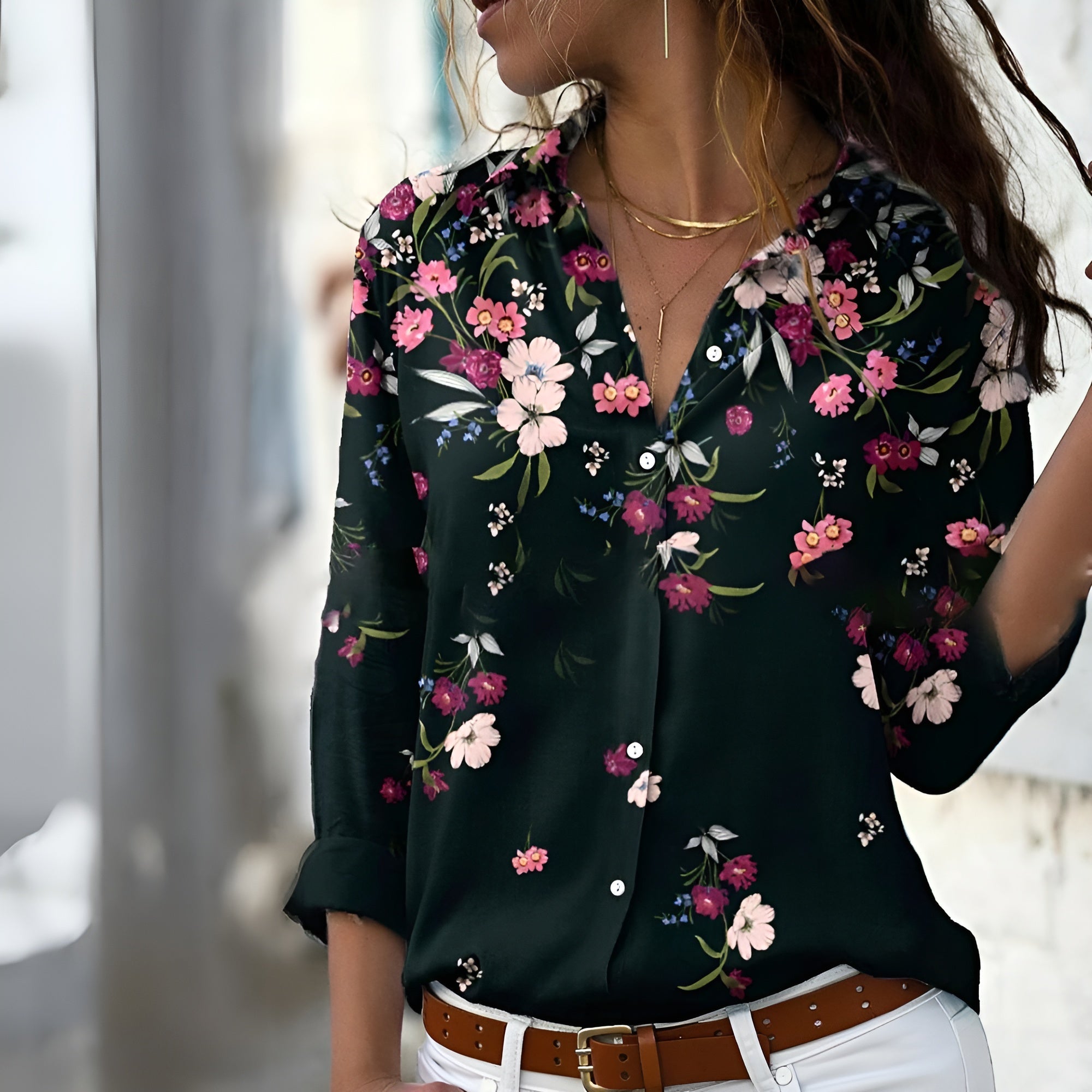 Norina Damebluse – Let Bluse med Trendy Print, Løs Pasform & Blød Kvalitet
