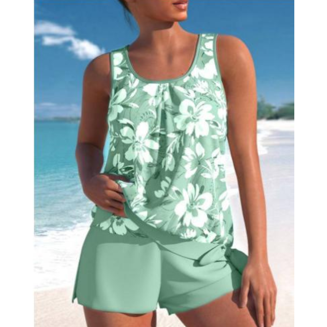 Adalina Blomstret Tankini til Kvinder – 2-delt Badesæt med Komfortabel Top & Shorts til Strand og Pool
