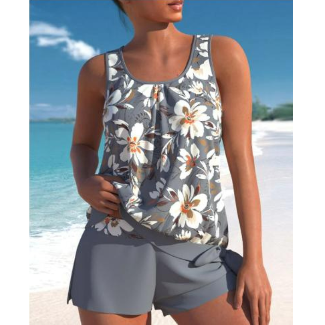 Adalina Blomstret Tankini til Kvinder – 2-delt Badesæt med Komfortabel Top & Shorts til Strand og Pool