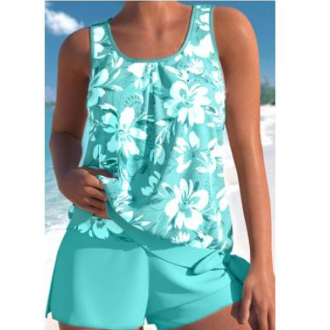 Adalina Blomstret Tankini til Kvinder – 2-delt Badesæt med Komfortabel Top & Shorts til Strand og Pool