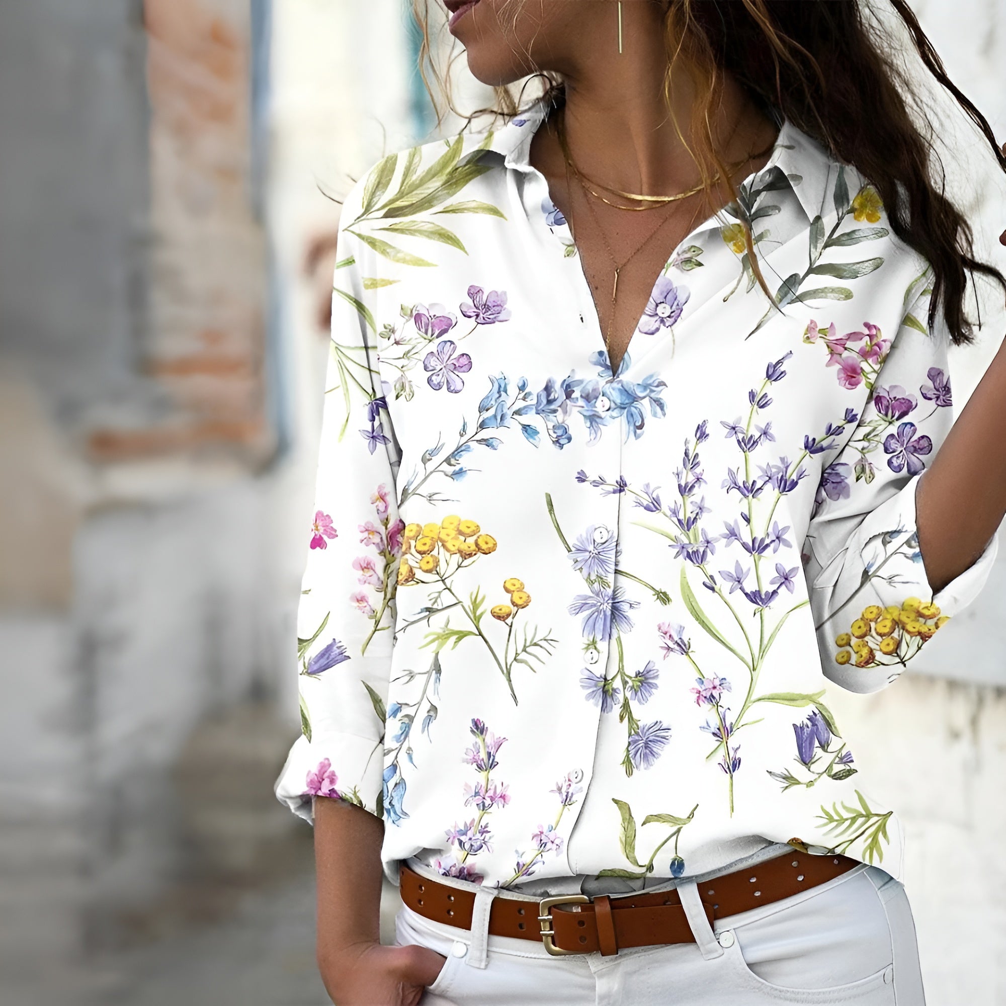Norina Damebluse – Let Bluse med Trendy Print, Løs Pasform & Blød Kvalitet