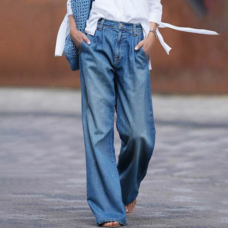 Clara Damejeans – Elegante Brede Bukser i Kvalitetsdenim med Komfortabelt Snit
