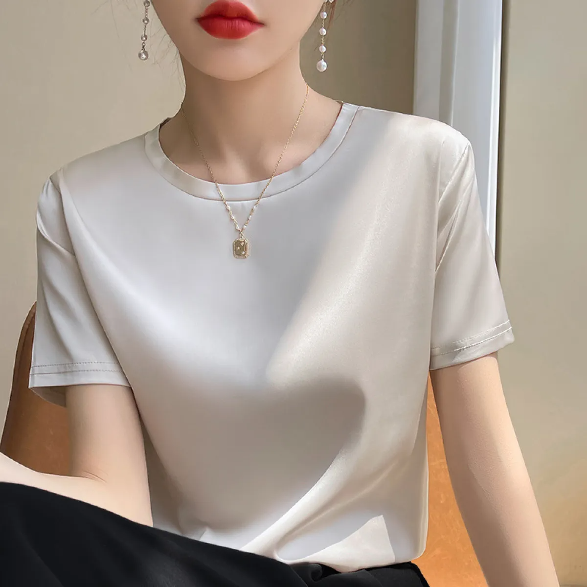 Selena Dames Sommerbluse – Let og Elegant Bluse i Åndbart Polyester med Løs Pasform