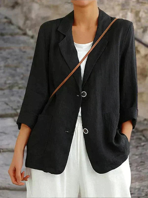Carmen Dame Blazer i Hør – Let og Elegant Blazer til Hverdag og Arbejde