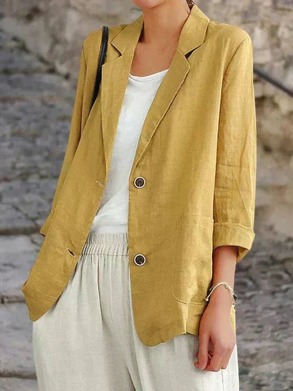 Carmen Dame Blazer i Hør – Let og Elegant Blazer til Hverdag og Arbejde